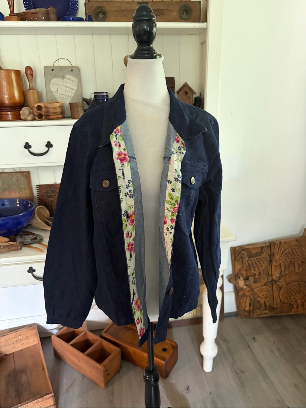 April Cornell Women’s Navy Floral-Trim Jacket
